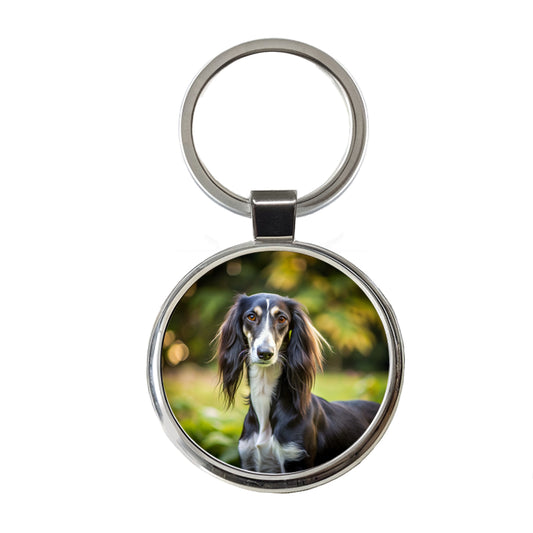 Saluki Dog Photo Round Metal Keychain