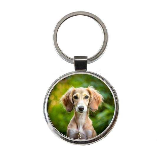 Saluki Dog Puppy Photo Round Metal Keychain