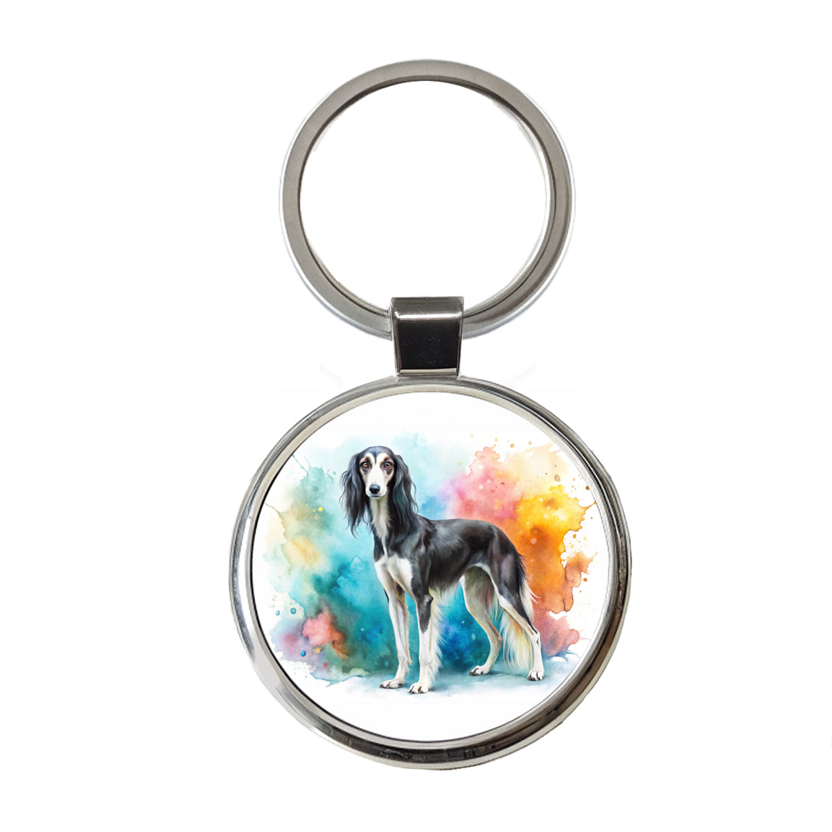 Saluki Dog Watercolor Style Round Metal Keychain