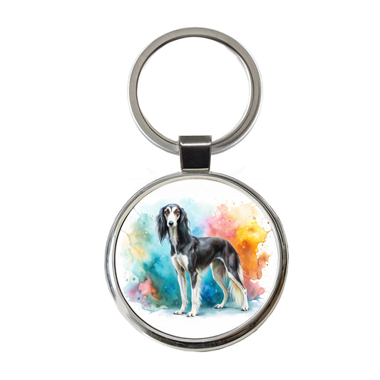 Saluki Dog Watercolor Style Round Metal Keychain
