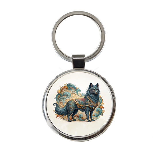 Schipperke Dog Art Nouveau Round Metal Keychain