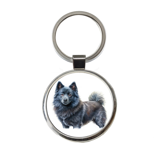 Schipperke Dog Illustration Round Metal Keychain