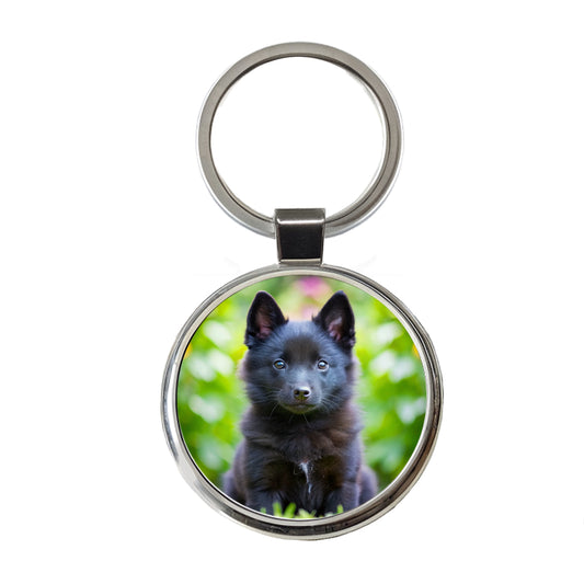 Schipperke Dog Puppy Photo Round Metal Keychain