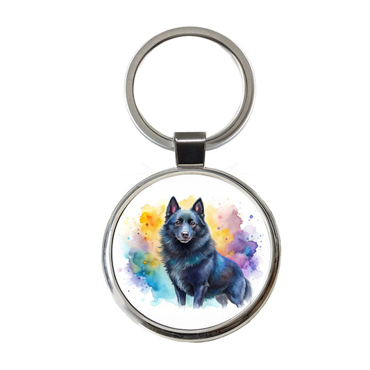 Schipperke Dog Watercolor Style Round Metal Keychain