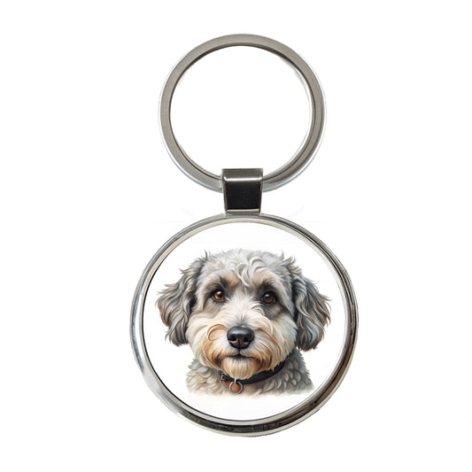Schnoodle Dog Illustration Round Metal Keychain