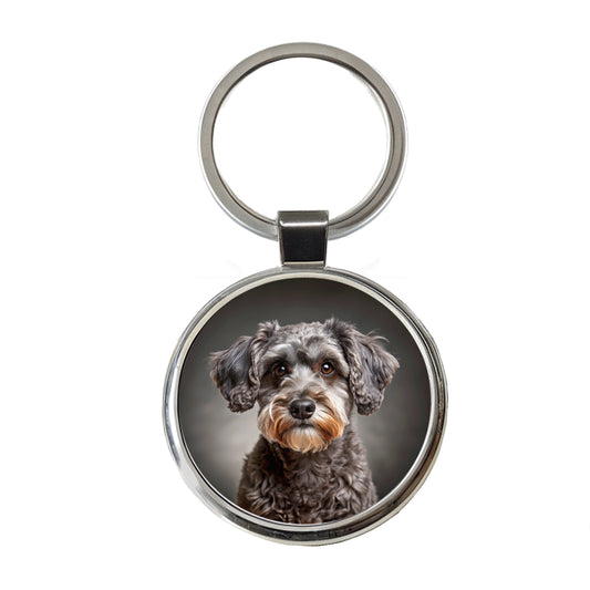 Schnoodle Dog Photo Round Metal Keychain