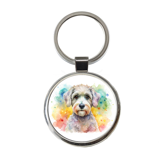 Schnoodle Dog Watercolor Style Round Metal Keychain