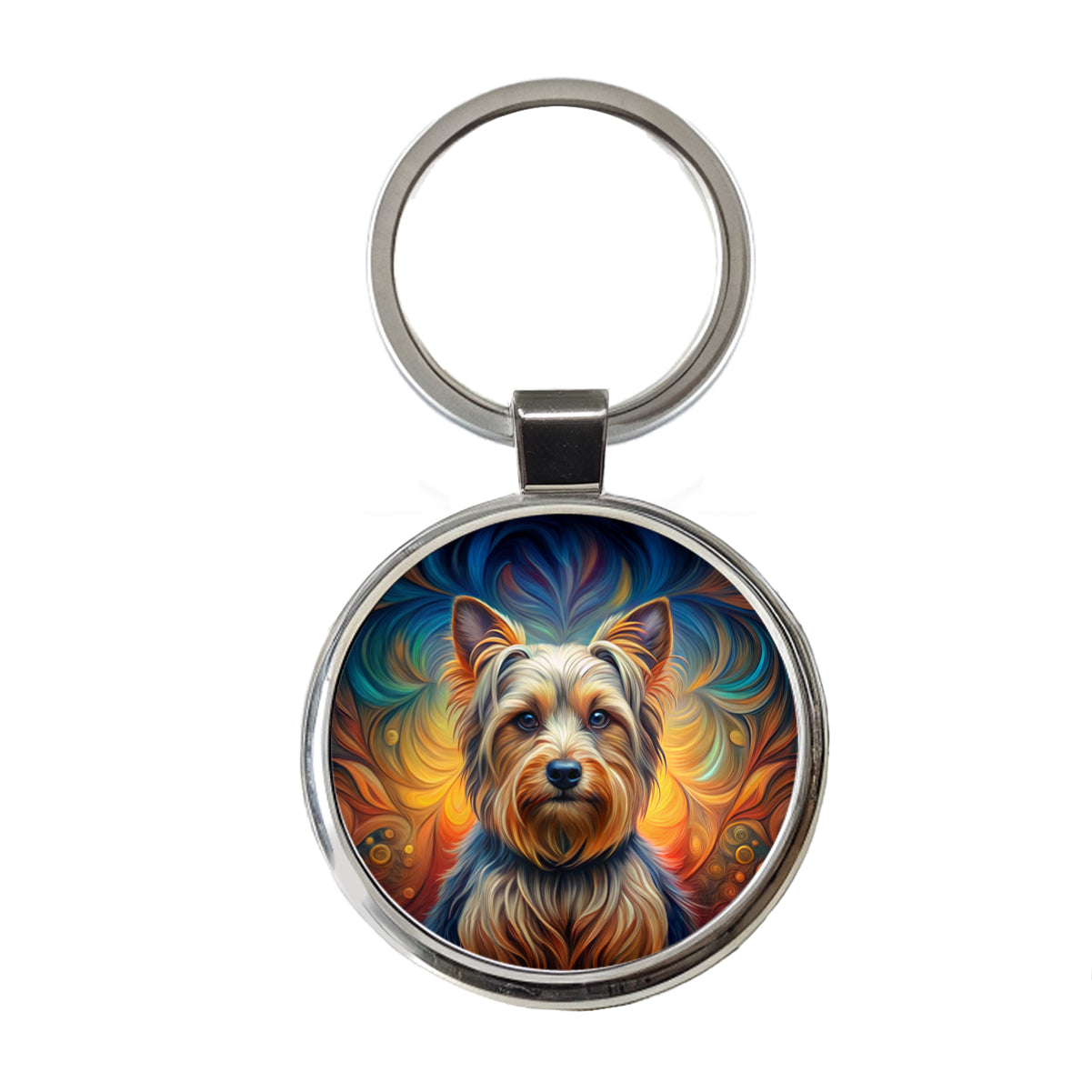 Silky Terrier Dog Art Nouveau Round Metal Keychain