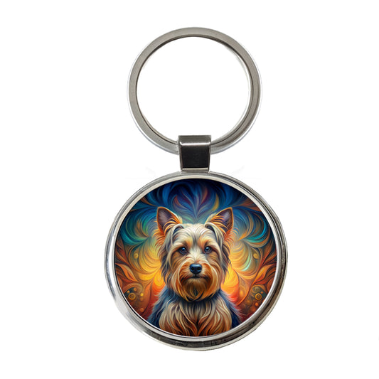 Silky Terrier Dog Art Nouveau Round Metal Keychain