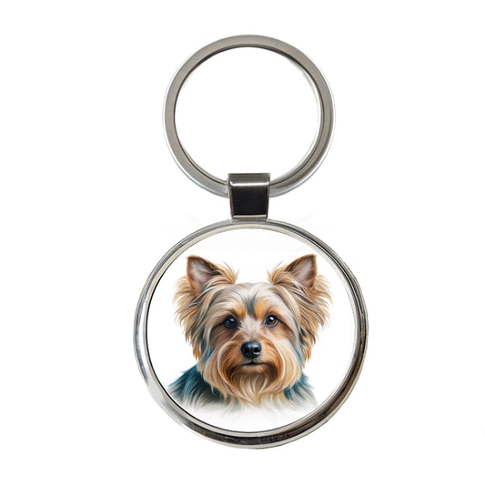 Silky Terrier Dog Illustration Round Metal Keychain