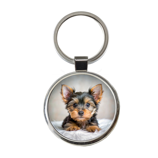 Silky Terrier Dog Puppy Photo Round Metal Keychain
