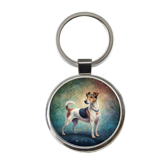 Smooth Fox Terrier Dog Art Nouveau Round Metal Keychain