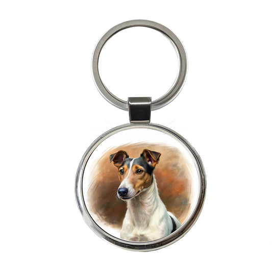 Smooth Fox Terrier Dog Illustration Round Metal Keychain