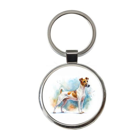 Smooth Fox Terrier Dog Watercolor Style Round Metal Keychain