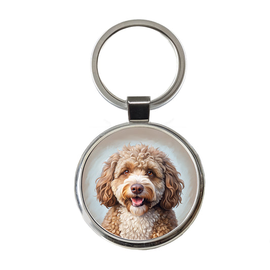 Spanish Water Dog Illustration Round Metal Keychain