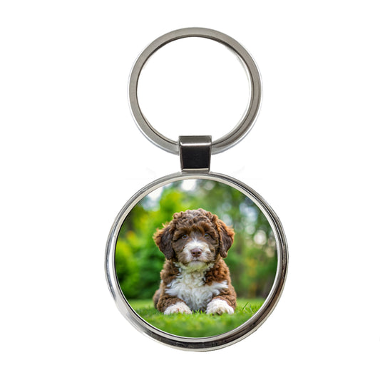 Spanish Water Dog Puppy Photo Round Metal Keychain