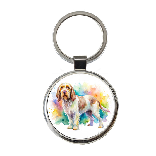 Spinone Italiano Dog Watercolor Style Round Metal Keychain