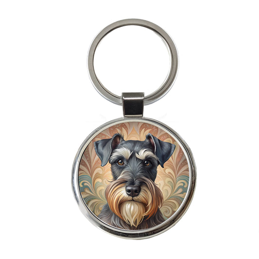 Standard Schnauzer Dog Art Nouveau Round Metal Keychain