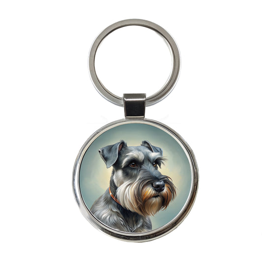 Standard Schnauzer Dog Illustration Round Metal Keychain
