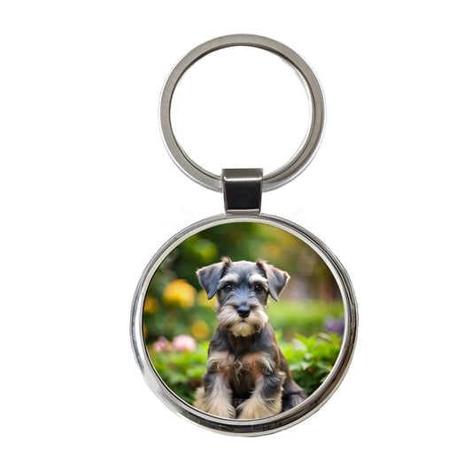 Standard Schnauzer Dog Puppy Photo Round Metal Keychain