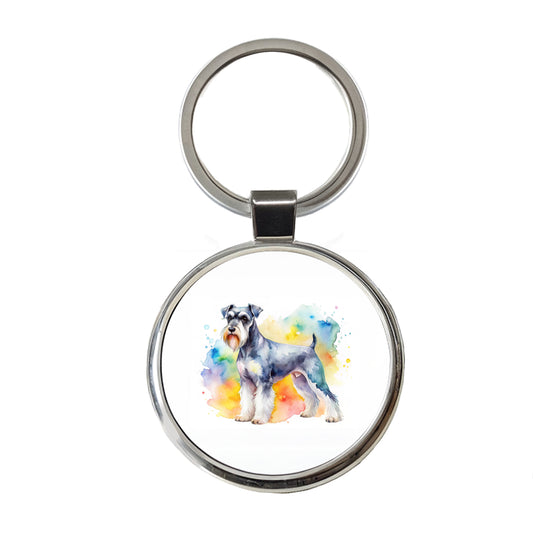 Standard Schnauzer Dog Watercolor Style Round Metal Keychain