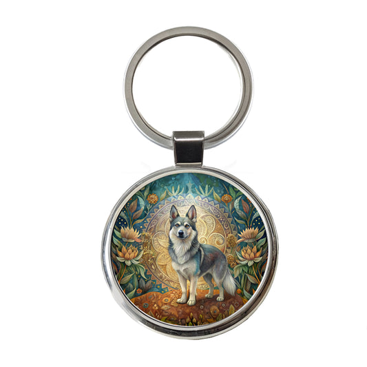 Swedish Vallhund Dog Art Nouveau Round Metal Keychain