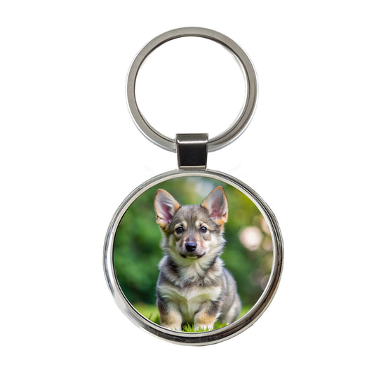 Swedish Vallhund Dog Puppy Photo Round Metal Keychain