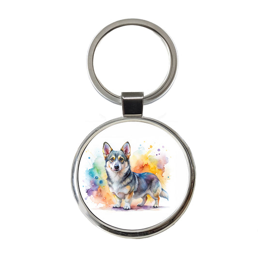 Swedish Vallhund Dog Watercolor Style Round Metal Keychain