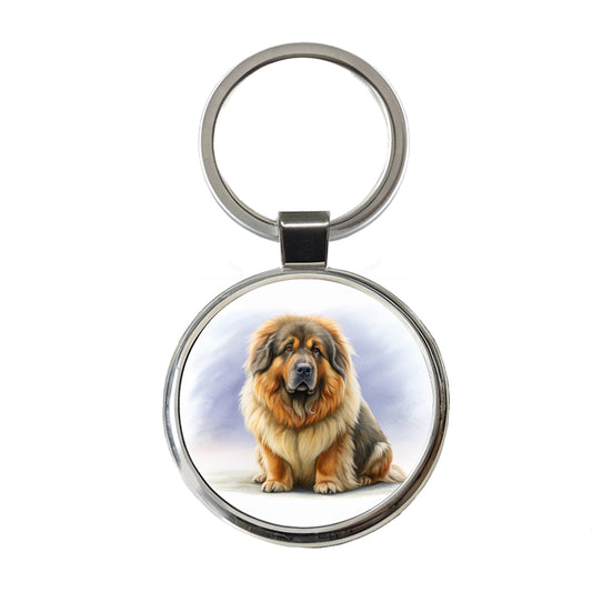 Tibetan Mastiff Dog Illustration Round Metal Keychain