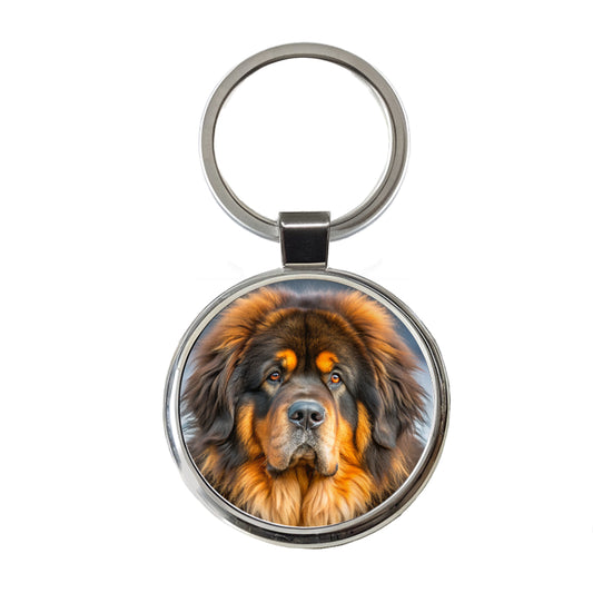 Tibetan Mastiff Dog Photo Round Metal Keychain