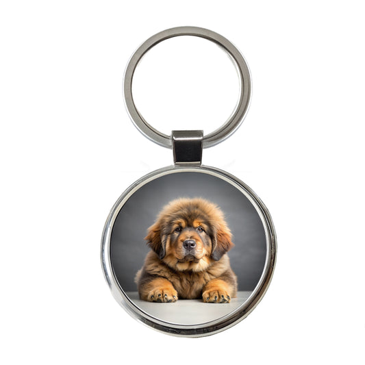 Tibetan Mastiff Dog Puppy Photo Round Metal Keychain