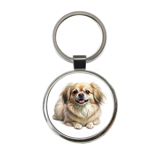 Tibetan Spaniel Dog Illustration Round Metal Keychain