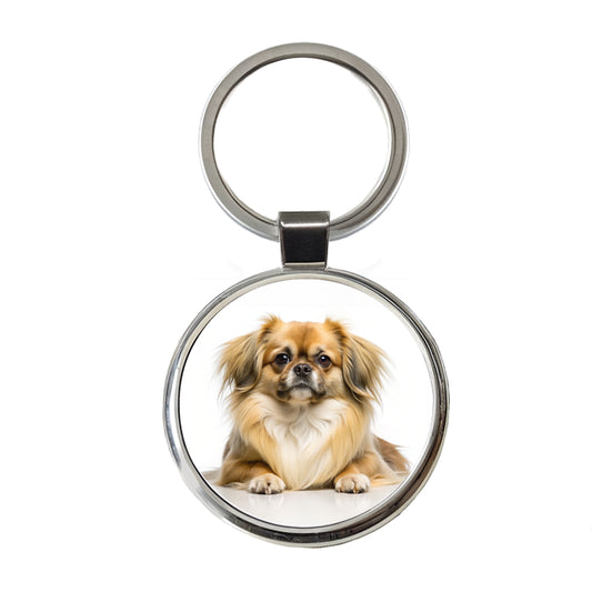 Tibetan Spaniel Dog Photo Round Metal Keychain
