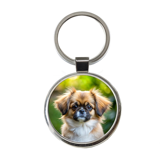Tibetan Spaniel Dog Puppy Photo Round Metal Keychain