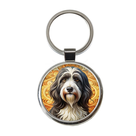 Tibetan Terrier Dog Art Nouveau Round Metal Keychain