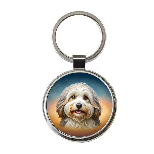 Tibetan Terrier Dog Illustration Round Metal Keychain