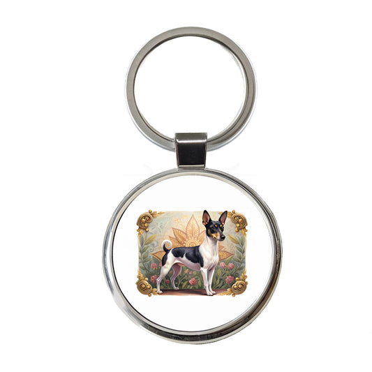 Toy Fox Terrier Dog Art Nouveau Round Metal Keychain