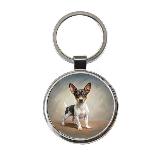 Toy Fox Terrier Dog Illustration Round Metal Keychain