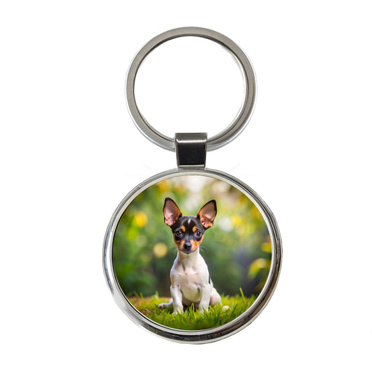 Toy Fox Terrier Dog Puppy Photo Round Metal Keychain