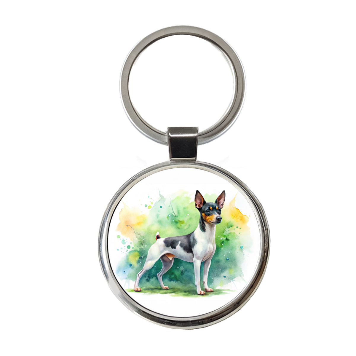 Toy Fox Terrier Dog Watercolor Style Round Metal Keychain