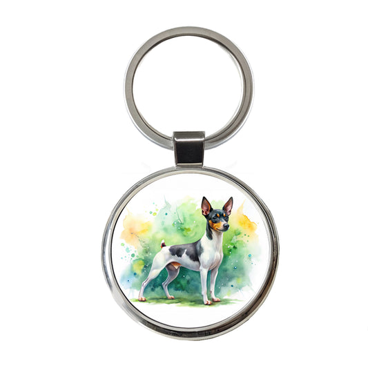 Toy Fox Terrier Dog Watercolor Style Round Metal Keychain