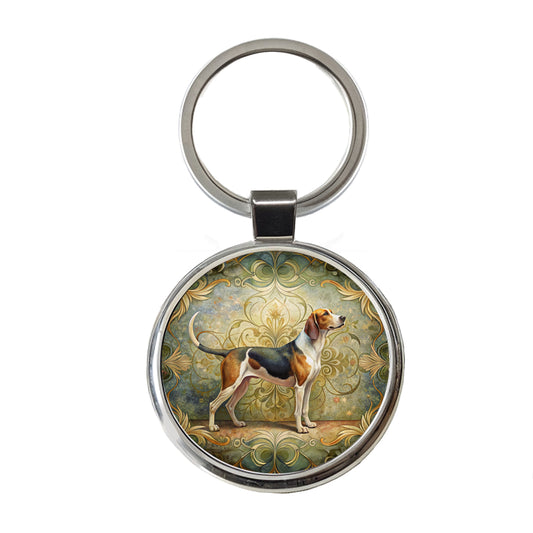 Treeing Walker Coonhound Dog Art Nouveau Round Metal Keychain