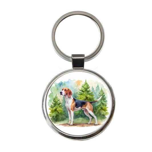 Treeing Walker Coonhound Dog Watercolor Style Round Metal Keychain
