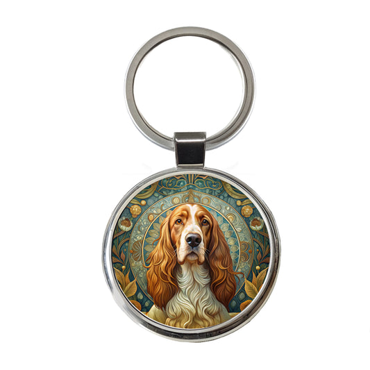 Welsh Springer Spaniel Dog Art Nouveau Round Metal Keychain