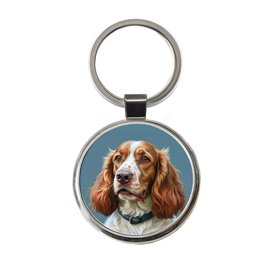 Welsh Springer Spaniel Dog Illustration Round Metal Keychain