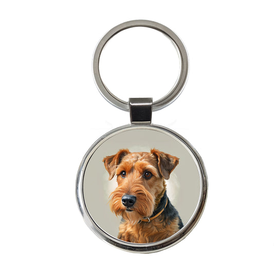 Welsh Terrier Dog Illustration Round Metal Keychain
