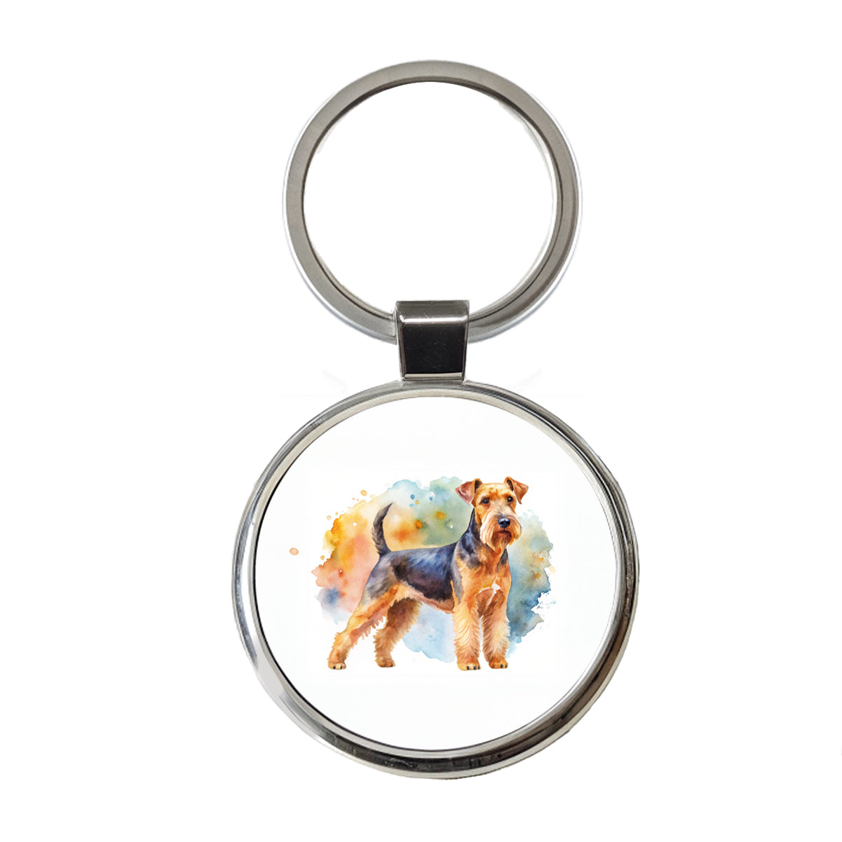 Welsh Terrier Dog Watercolor Style Round Metal Keychain
