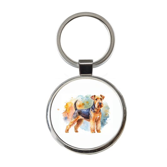 Welsh Terrier Dog Watercolor Style Round Metal Keychain