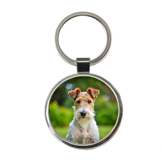 Wire Fox Terrier Dog Photo Round Metal Keychain
