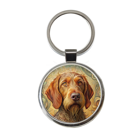 Wirehaired Vizsla Dog Art Nouveau Round Metal Keychain